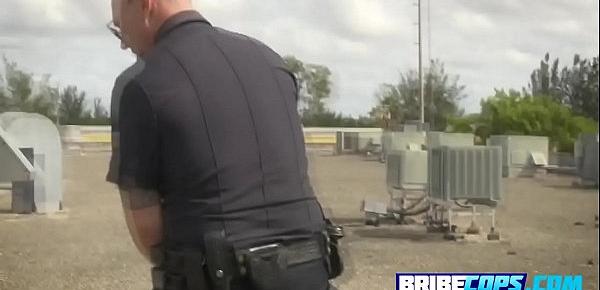  Busty MILF cop sucking and deep throating a BBC in public.